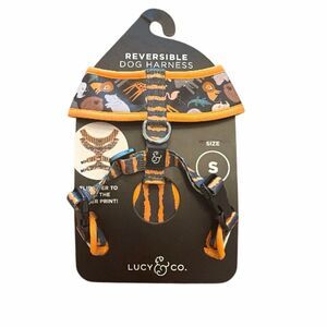 Lucky & co. reversible Dog Harness size S safari animals/ stripped orange + gray